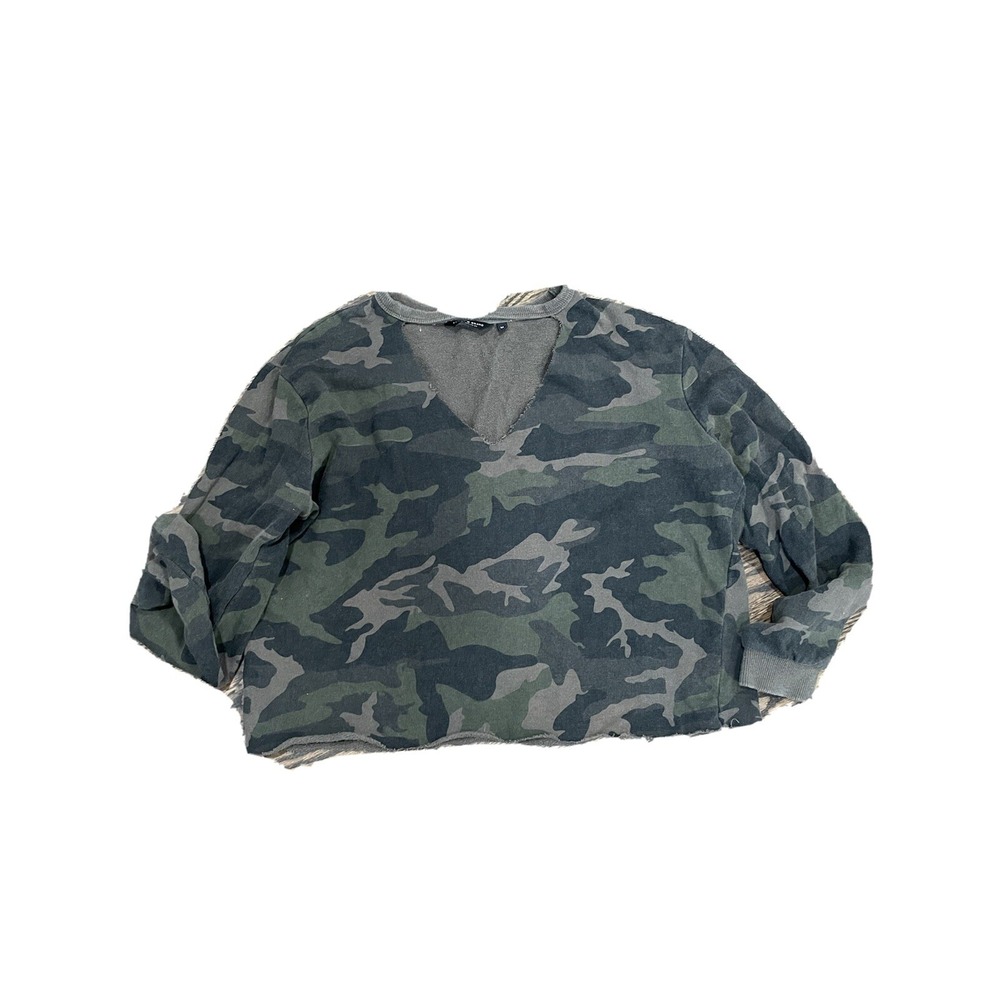 Lucky Brand Womens LS Camo Top Shirt Sz M Cropped AK97